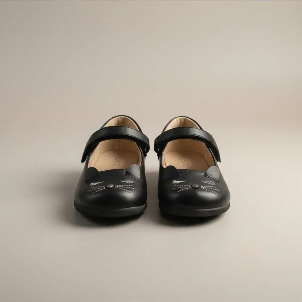 Girls' Black Cat Mary Jane School Shoes - Classic Style